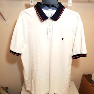 Joules Men’s Striped Short Sleeve Classic Fit Polo White Shirt Size Large